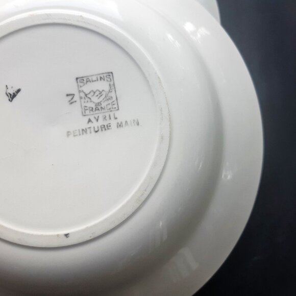 4 Bowls Made in France Salins Avril Hand Painted Folk Art Farmhouse Cottage Blue - Picture 3 of 7